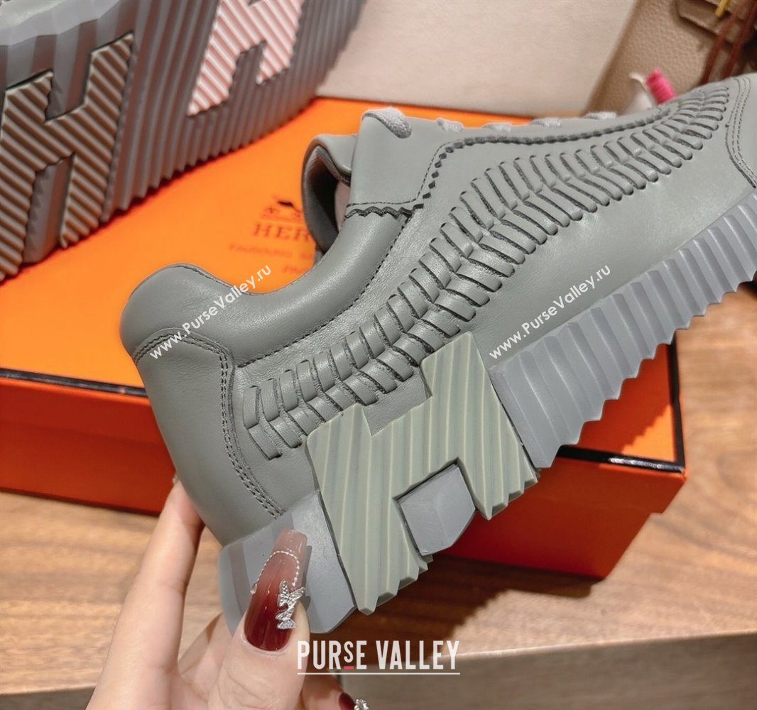 Hermes Bouncing Sneakers in Calfskin Leather with Braided Detail Dark Grey 2025 0419 (XC-250419103)
