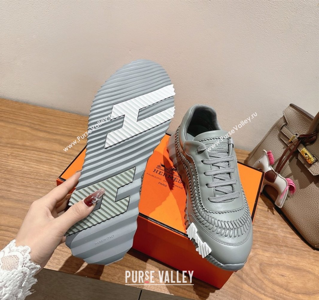 Hermes Bouncing Sneakers in Calfskin Leather with Braided Detail Dark Grey 2025 0419 (XC-250419103)