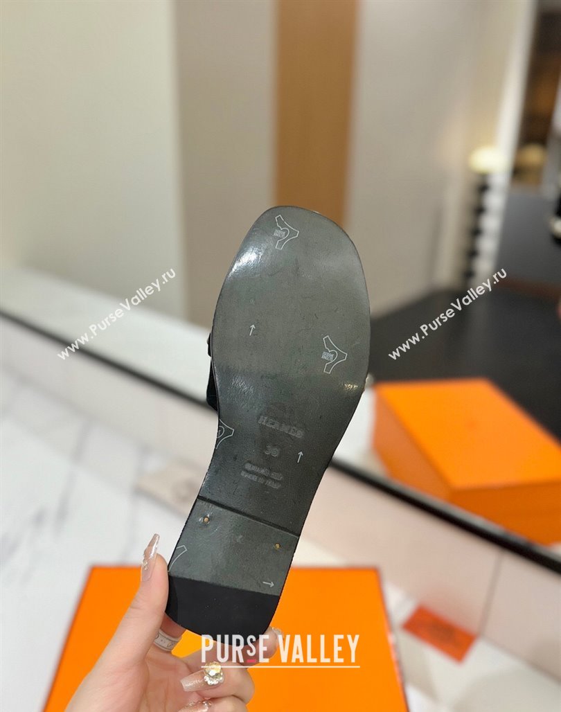 Hermes Giulia Flat Slides Sandal in Suede with Kelly Buckle and Studs Black 2025 0421 (MD-250421026)