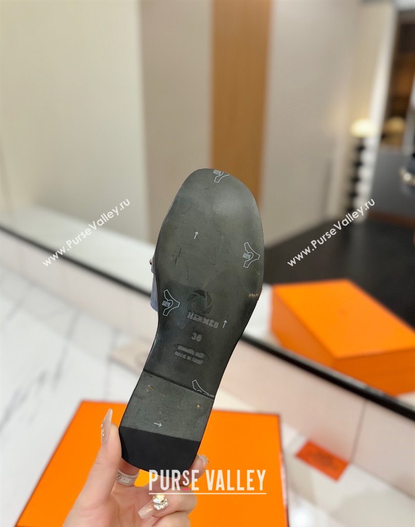 Hermes Giulia Flat Slides Sandal in Suede with Kelly Buckle and Studs Grey 2025 0421 (MD-250421028)