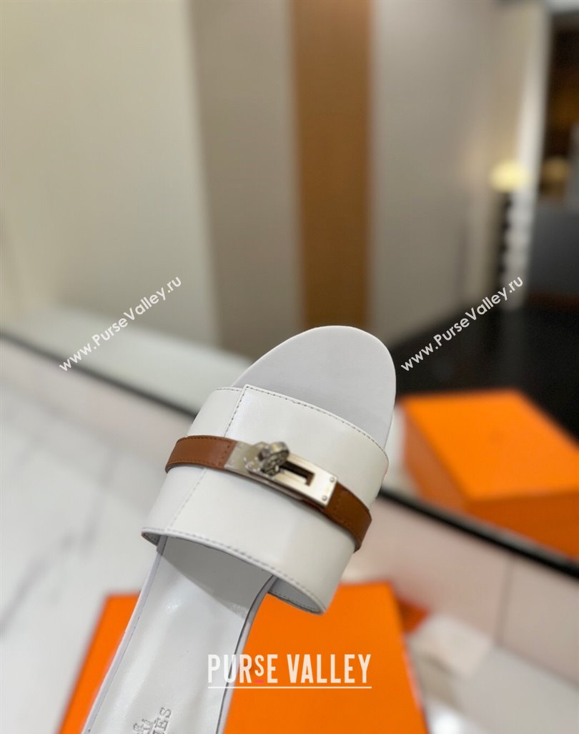 Hermes Gigi Heel Slides Sandal 4.5cm in Calfskin Leather with Kelly Buckle White 2025 0421 (MD-250421032)