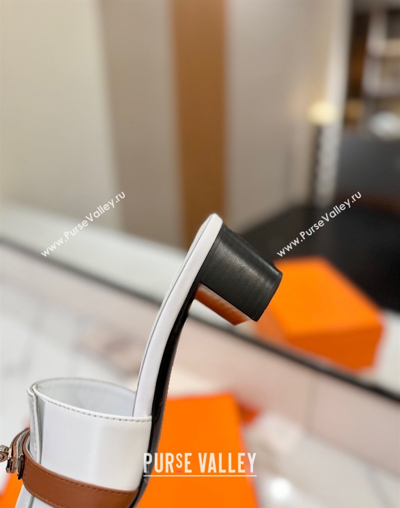 Hermes Gigi Heel Slides Sandal 4.5cm in Calfskin Leather with Kelly Buckle White 2025 0421 (MD-250421032)