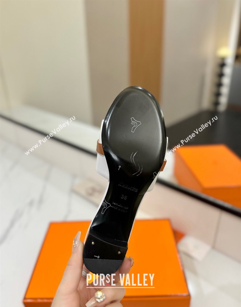 Hermes Gigi Heel Slides Sandal 4.5cm in Calfskin Leather with Kelly Buckle White 2025 0421 (MD-250421032)