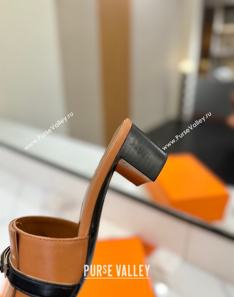 Hermes Gigi Heel Slides Sandal 4.5cm in Calfskin Leather with Kelly Buckle Brown 2025 0421 (MD-250421033)