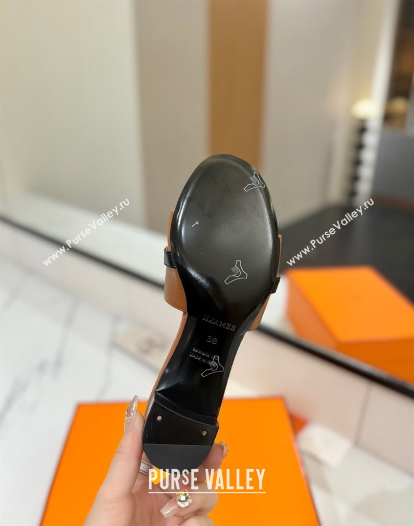 Hermes Gigi Heel Slides Sandal 4.5cm in Calfskin Leather with Kelly Buckle Brown 2025 0421 (MD-250421033)