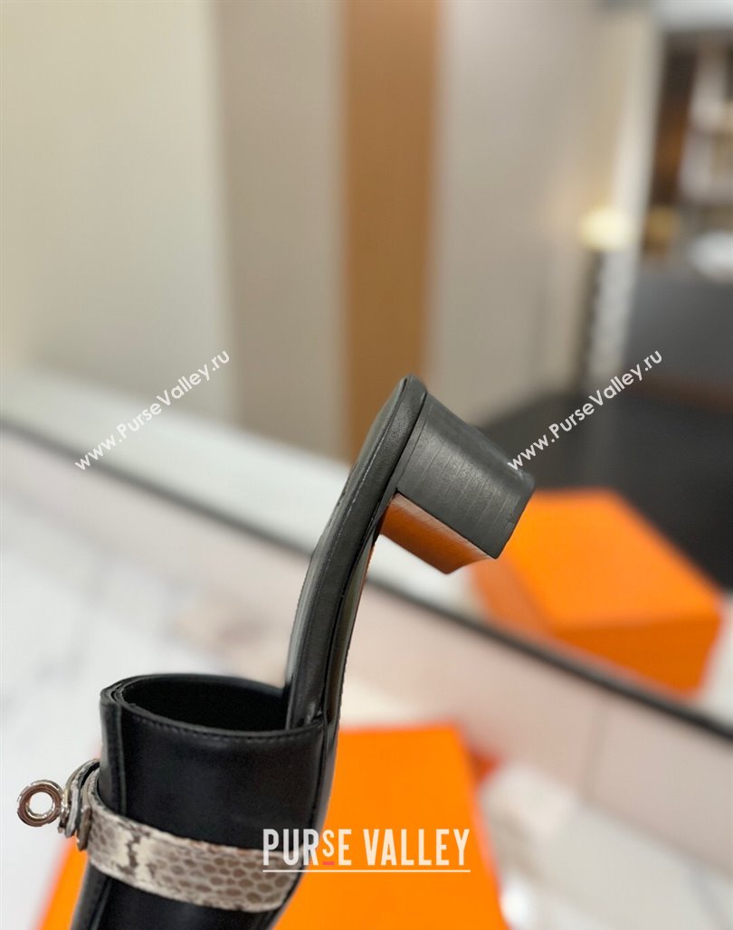 Hermes Gigi Heel Slides Sandal 4.5cm in Calfskin Leather with Kelly Buckle Black 2025 0421 (MD-250421034)
