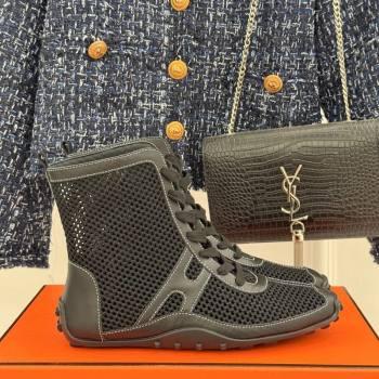 Hermes Kiatsu High-top Sneakers in Crochet Knit Mesh and Calfskin Black 2025 0421 (MD-250421015)