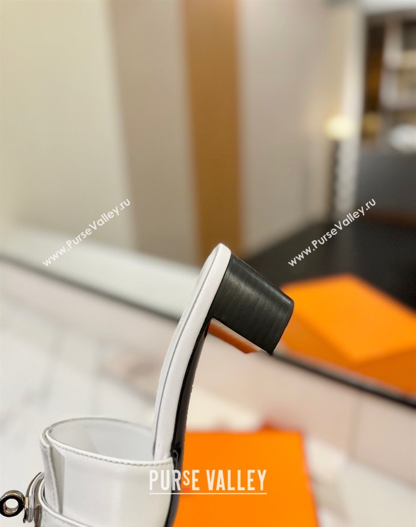 Hermes Gigi Heel Slides Sandal 4.5cm in Smooth Calfskin with Kelly Buckle White 2025 0421 (MD-250421036)