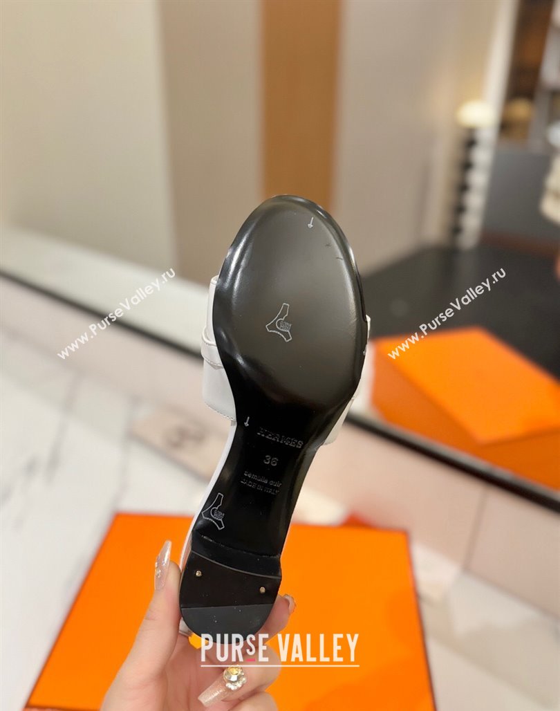 Hermes Gigi Heel Slides Sandal 4.5cm in Smooth Calfskin with Kelly Buckle White 2025 0421 (MD-250421036)