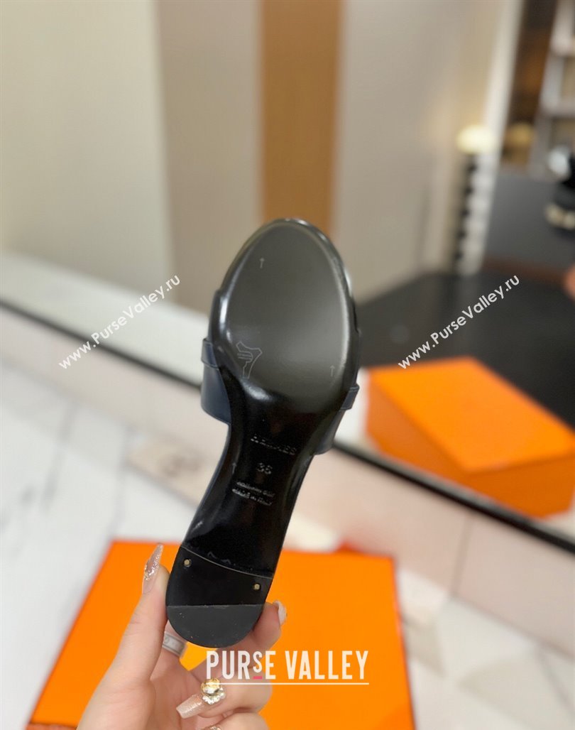 Hermes Gigi Heel Slides Sandal 4.5cm in Smooth Calfskin with Kelly Buckle Dark Blue 2025 0421 (MD-250421037)