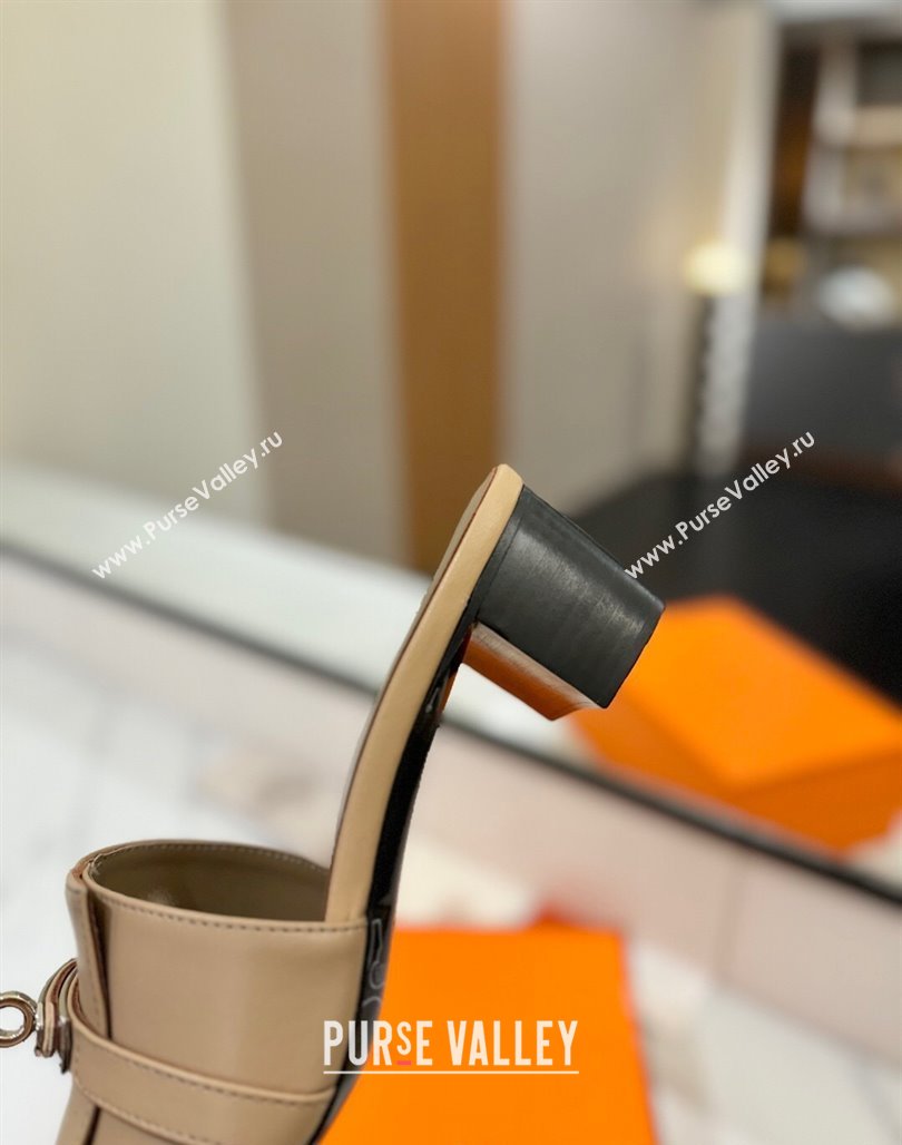 Hermes Gigi Heel Slides Sandal 4.5cm in Smooth Calfskin with Kelly Buckle Beige 2025 0421 (MD-250421038)