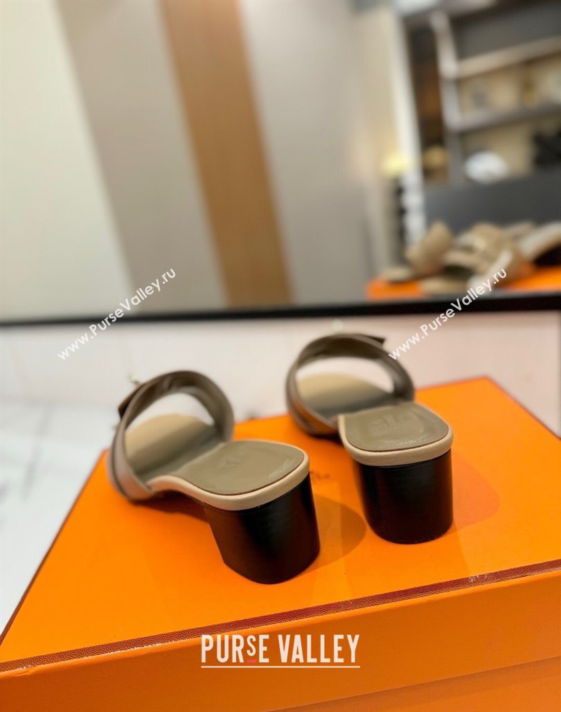 Hermes Gigi Heel Slides Sandal 4.5cm in Smooth Calfskin with Kelly Buckle Beige 2025 0421 (MD-250421038)