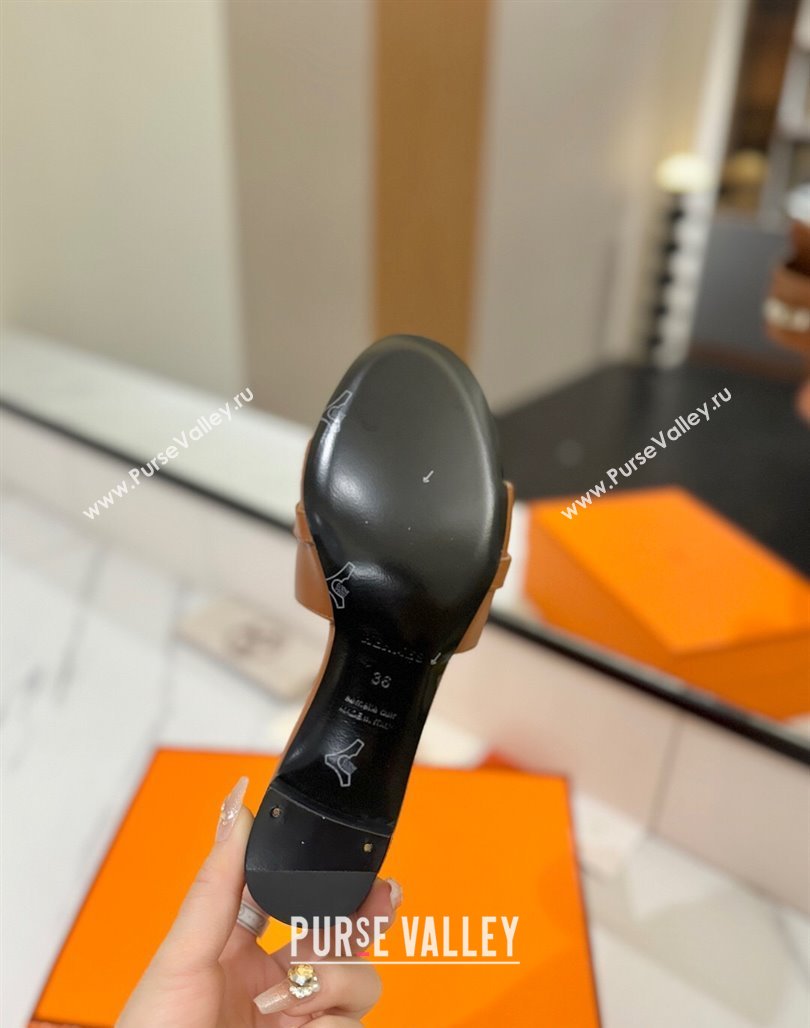 Hermes Gigi Heel Slides Sandal 4.5cm in Smooth Calfskin with Kelly Buckle Brown 2025 0421 (MD-250421040)