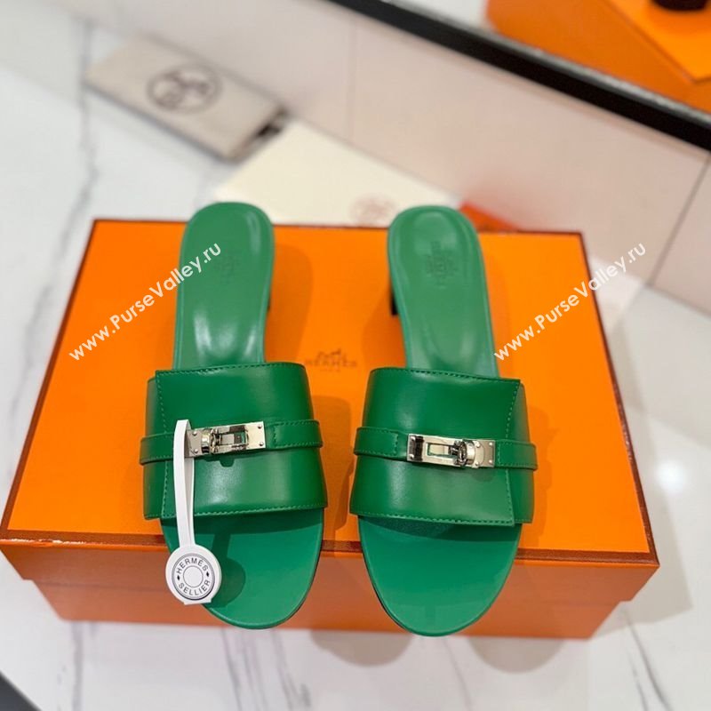 Hermes Gigi Heel Slides Sandal 4.5cm in Smooth Calfskin with Kelly Buckle Green 2025 0421 (MD-250421042)