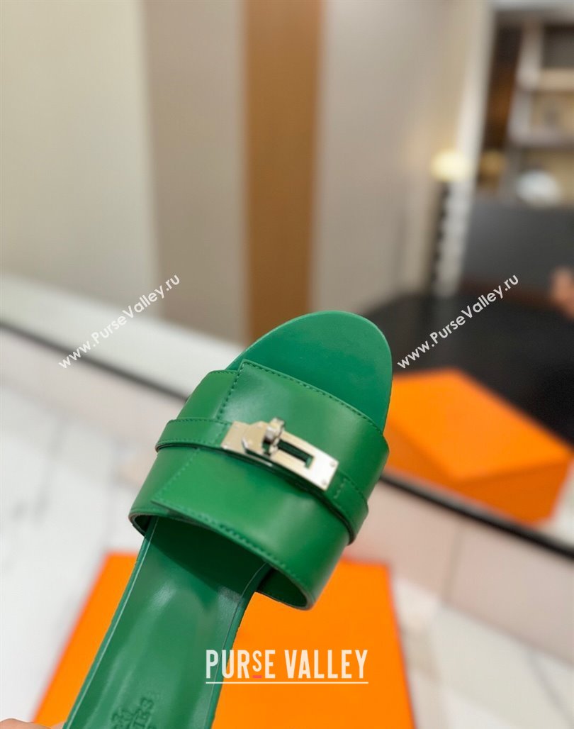 Hermes Gigi Heel Slides Sandal 4.5cm in Smooth Calfskin with Kelly Buckle Green 2025 0421 (MD-250421042)