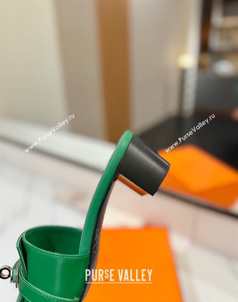 Hermes Gigi Heel Slides Sandal 4.5cm in Smooth Calfskin with Kelly Buckle Green 2025 0421 (MD-250421042)