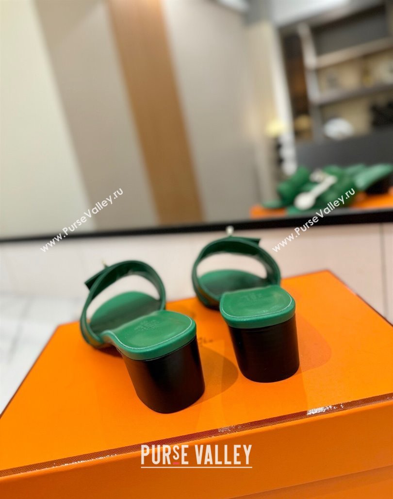 Hermes Gigi Heel Slides Sandal 4.5cm in Smooth Calfskin with Kelly Buckle Green 2025 0421 (MD-250421042)