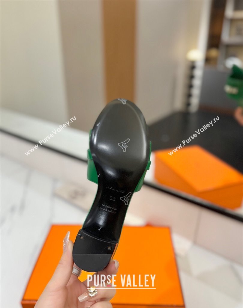 Hermes Gigi Heel Slides Sandal 4.5cm in Smooth Calfskin with Kelly Buckle Green 2025 0421 (MD-250421042)