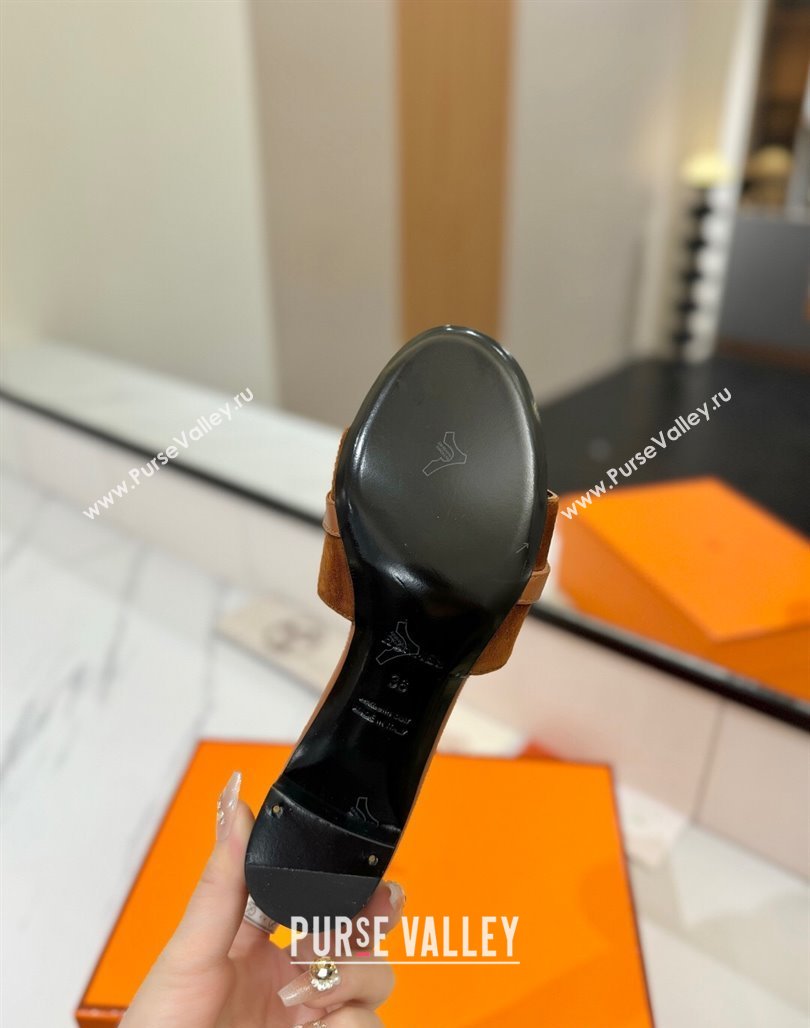 Hermes Gigi Heel Slides Sandal 4.5cm in Suede with Kelly Buckle Brown 2025 0421 (MD-250421043)