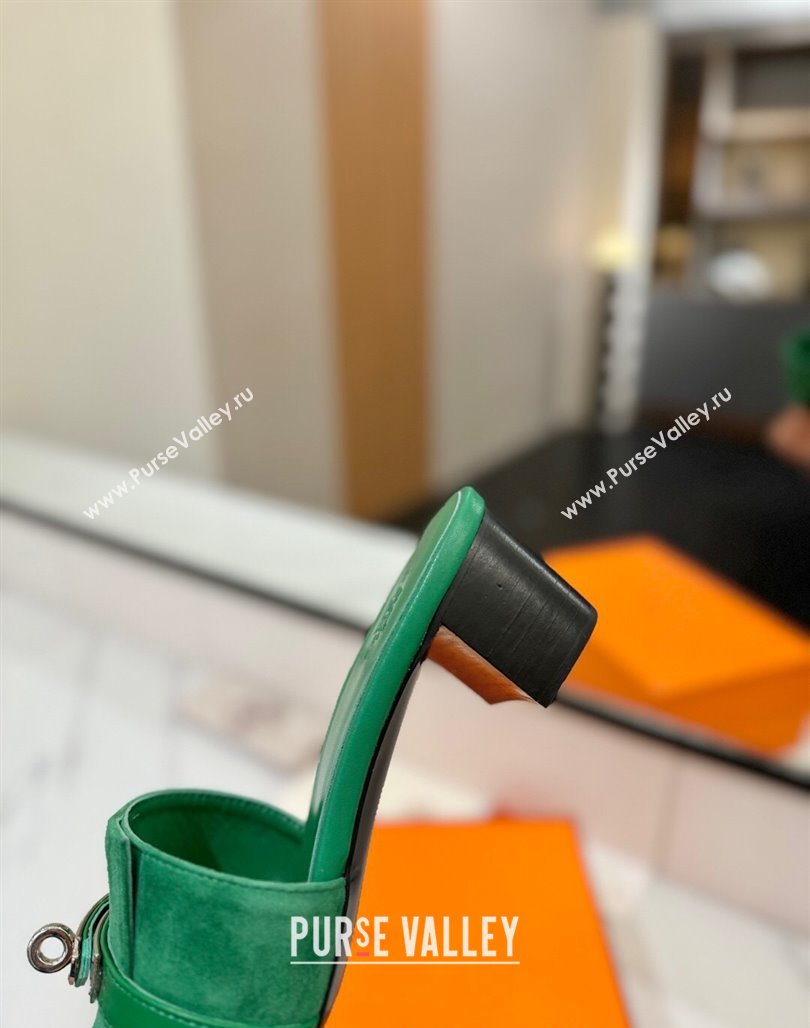 Hermes Gigi Heel Slides Sandal 4.5cm in Suede with Kelly Buckle Green 2025 0421 (MD-250421046)