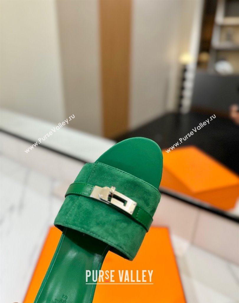 Hermes Gigi Heel Slides Sandal 4.5cm in Suede with Kelly Buckle Green 2025 0421 (MD-250421046)