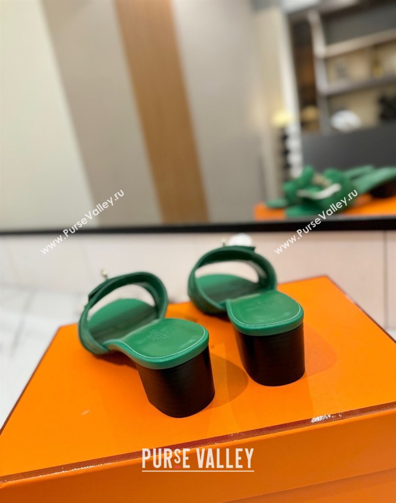 Hermes Gigi Heel Slides Sandal 4.5cm in Suede with Kelly Buckle Green 2025 0421 (MD-250421046)