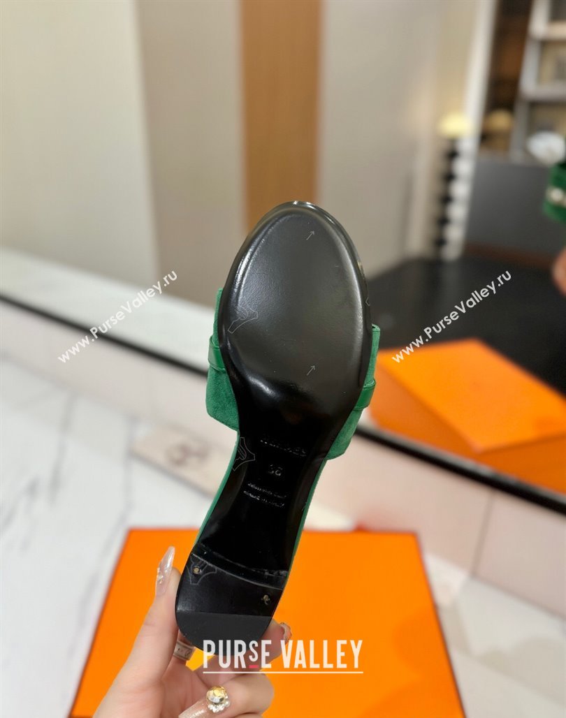Hermes Gigi Heel Slides Sandal 4.5cm in Suede with Kelly Buckle Green 2025 0421 (MD-250421046)