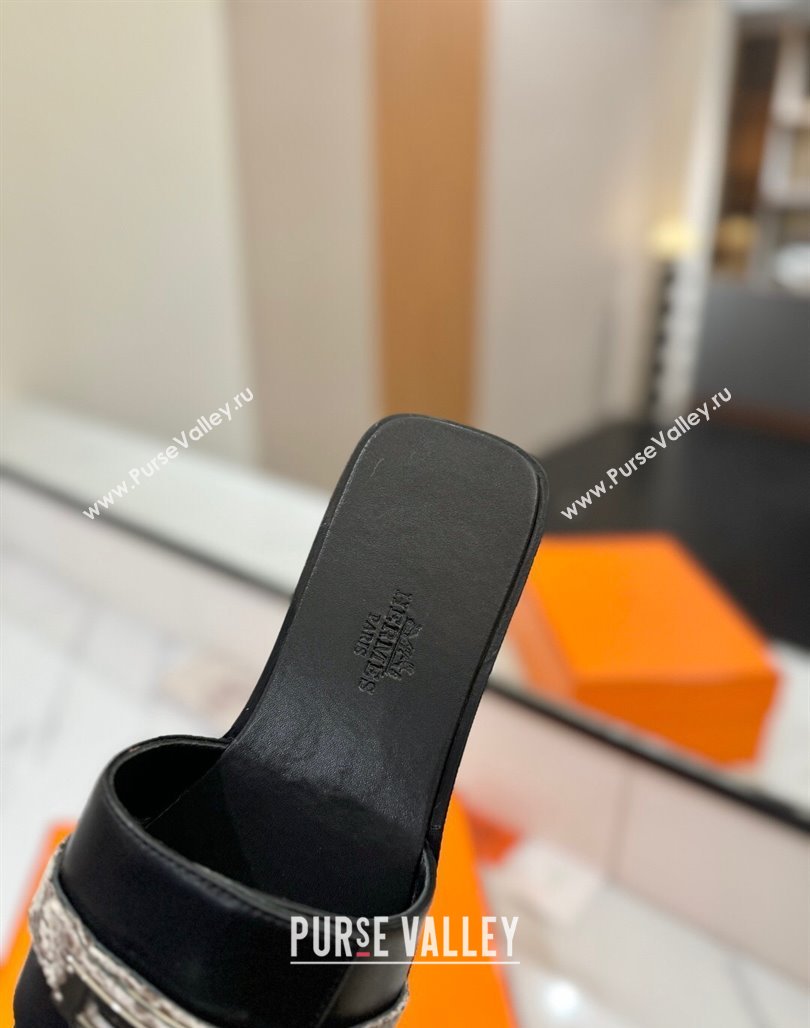 Hermes Giulia Flat Slides Sandal in Calfskin Leather with Kelly Buckle Strap Black 2025 0421 (MD-250421051)