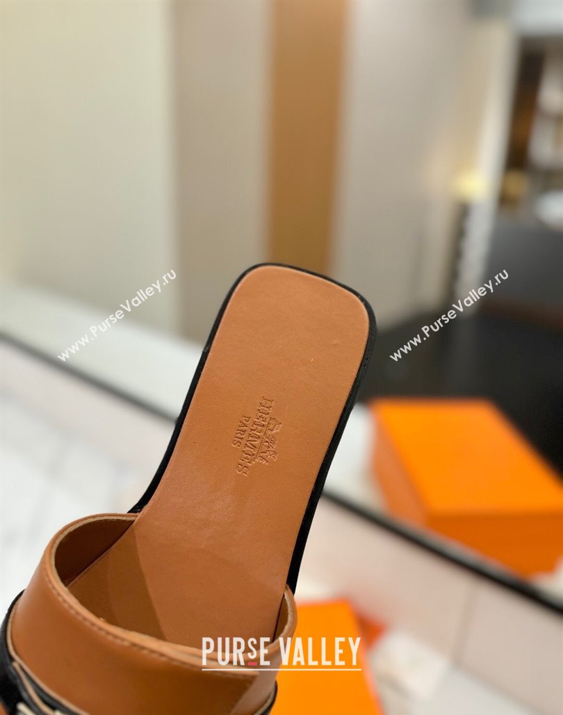 Hermes Giulia Flat Slides Sandal in Calfskin Leather with Kelly Buckle Strap Brown 2025 0421 (MD-250421053)