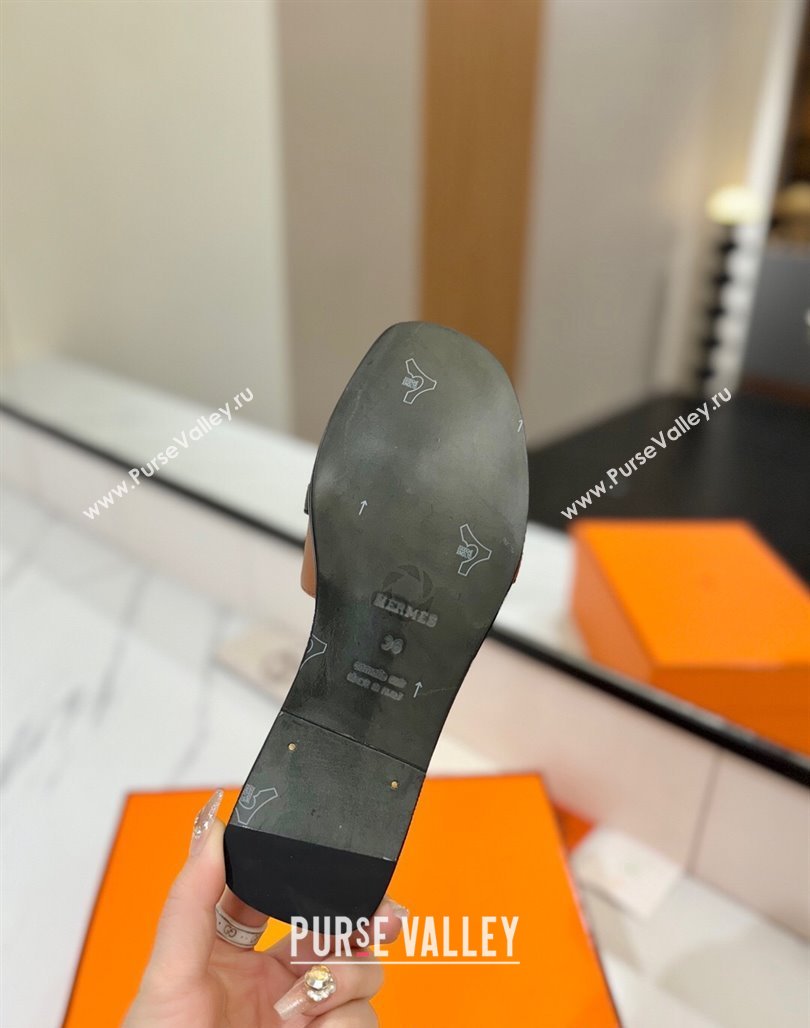 Hermes Giulia Flat Slides Sandal in Calfskin Leather with Kelly Buckle Strap Brown 2025 0421 (MD-250421053)