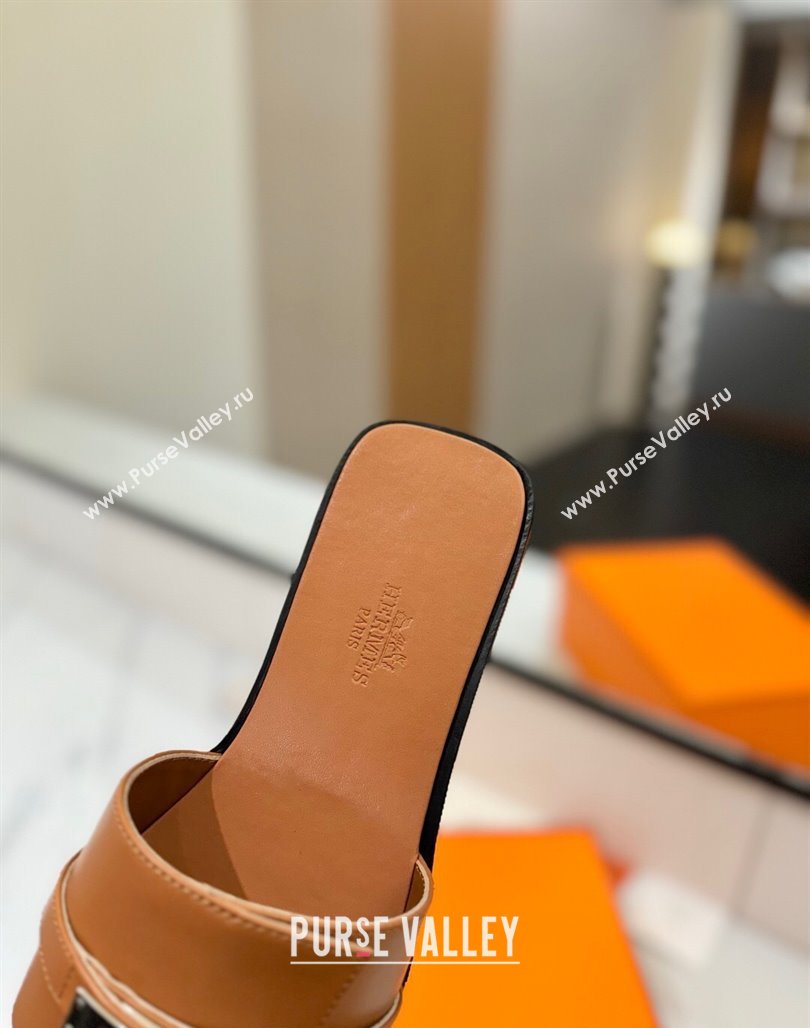Hermes Giulia Flat Slides Sandal in Smooth Calfskin with Kelly Buckle Strap Brown 2025 0421 (MD-250421057)