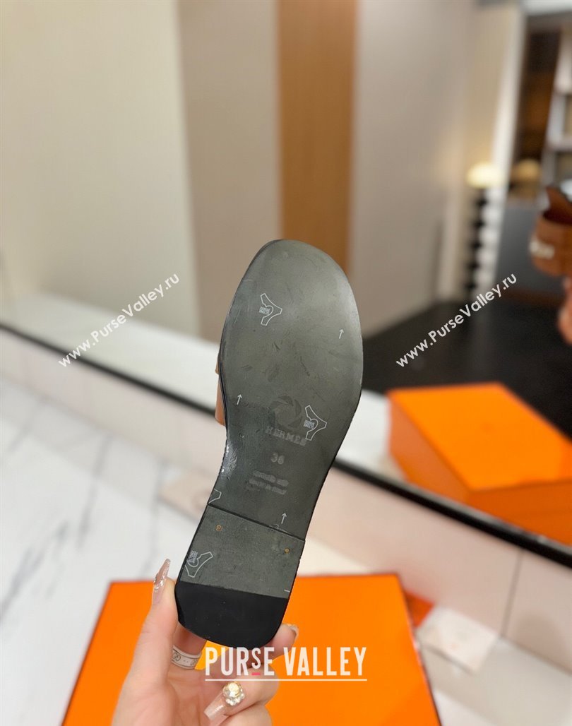 Hermes Giulia Flat Slides Sandal in Smooth Calfskin with Kelly Buckle Strap Brown 2025 0421 (MD-250421057)