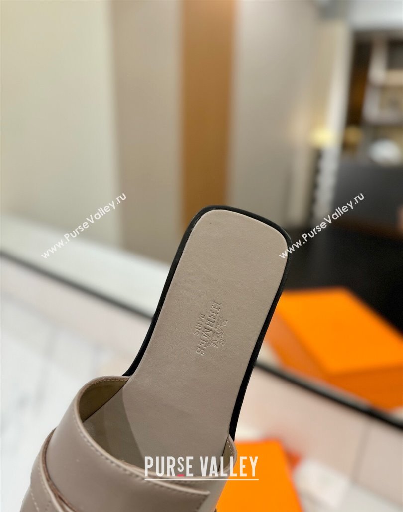Hermes Giulia Flat Slides Sandal in Smooth Calfskin with Kelly Buckle Strap Grey 2025 0421 (MD-250421058)