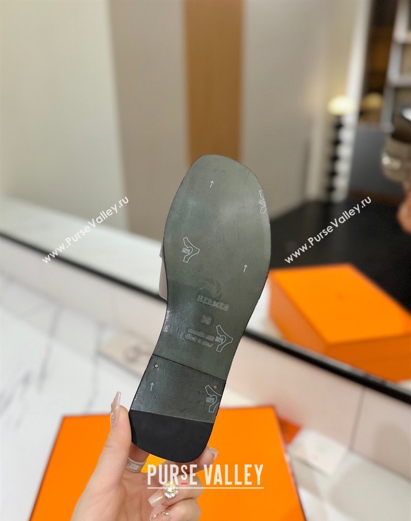 Hermes Giulia Flat Slides Sandal in Smooth Calfskin with Kelly Buckle Strap Grey 2025 0421 (MD-250421058)