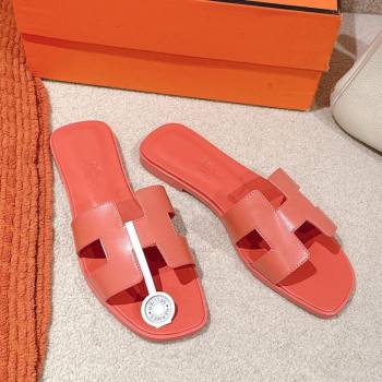 Hermes Oran Classic Flat Slides Sandal in Smooth Calfskin Pink2 2025 0421 (MD-250421060)