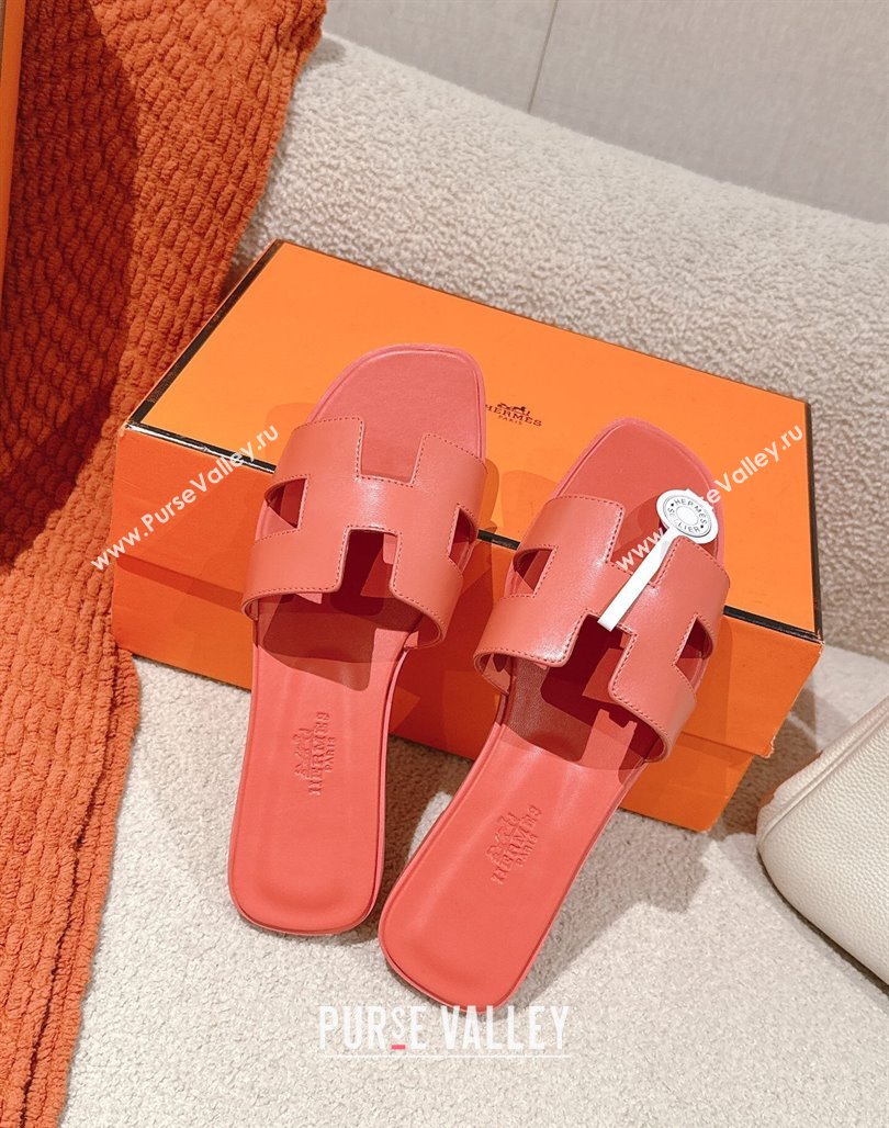 Hermes Oran Classic Flat Slides Sandal in Smooth Calfskin Pink2 2025 0421 (MD-250421060)