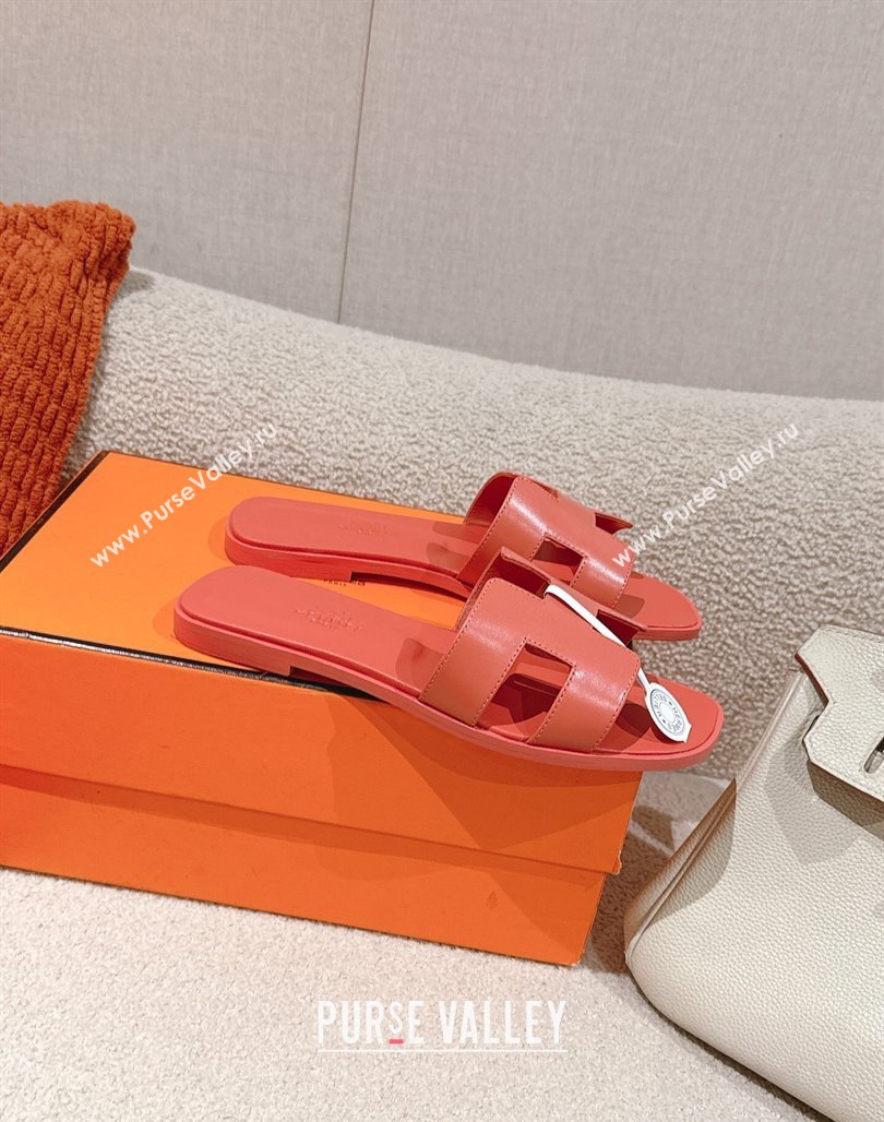 Hermes Oran Classic Flat Slides Sandal in Smooth Calfskin Pink2 2025 0421 (MD-250421060)