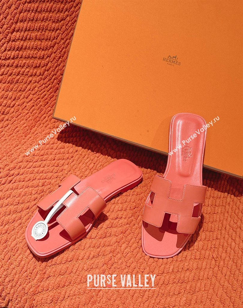 Hermes Oran Classic Flat Slides Sandal in Smooth Calfskin Pink2 2025 0421 (MD-250421060)