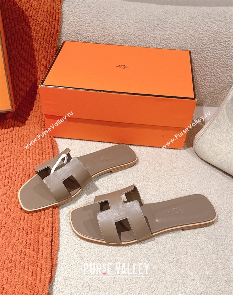 Hermes Oran Classic Flat Slides Sandal in Smooth Calfskin Elephant Grey 2025 0421 (MD-250421063)