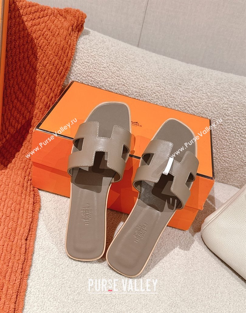 Hermes Oran Classic Flat Slides Sandal in Smooth Calfskin Elephant Grey 2025 0421 (MD-250421063)