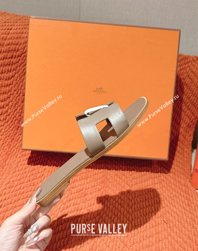 Hermes Oran Classic Flat Slides Sandal in Smooth Calfskin Elephant Grey 2025 0421 (MD-250421063)