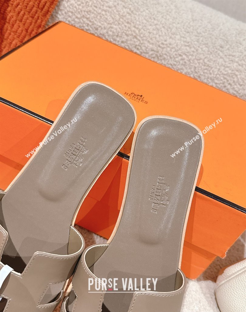 Hermes Oran Classic Flat Slides Sandal in Smooth Calfskin Elephant Grey 2025 0421 (MD-250421063)