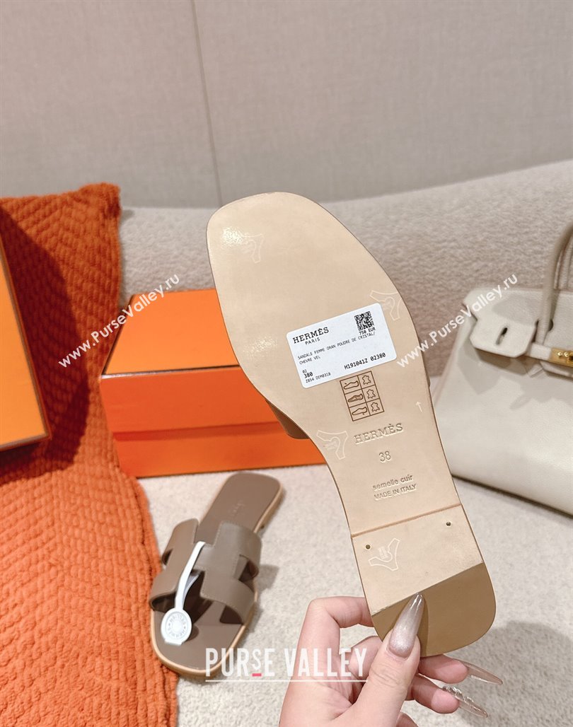 Hermes Oran Classic Flat Slides Sandal in Smooth Calfskin Elephant Grey 2025 0421 (MD-250421063)