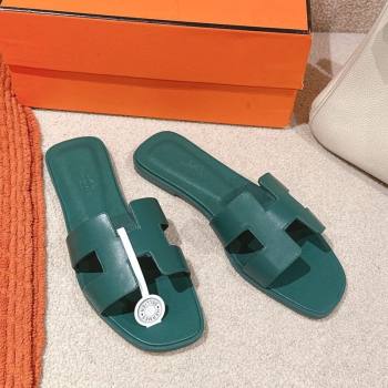 Hermes Oran Classic Flat Slides Sandal in Smooth Calfskin Dark Green 2025 0421 (MD-250421064)