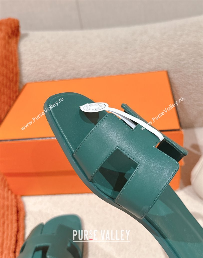 Hermes Oran Classic Flat Slides Sandal in Smooth Calfskin Dark Green 2025 0421 (MD-250421064)