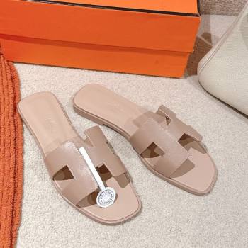Hermes Oran Classic Flat Slides Sandal in Smooth Calfskin Nude Pink 2025 0421 (MD-250421066)