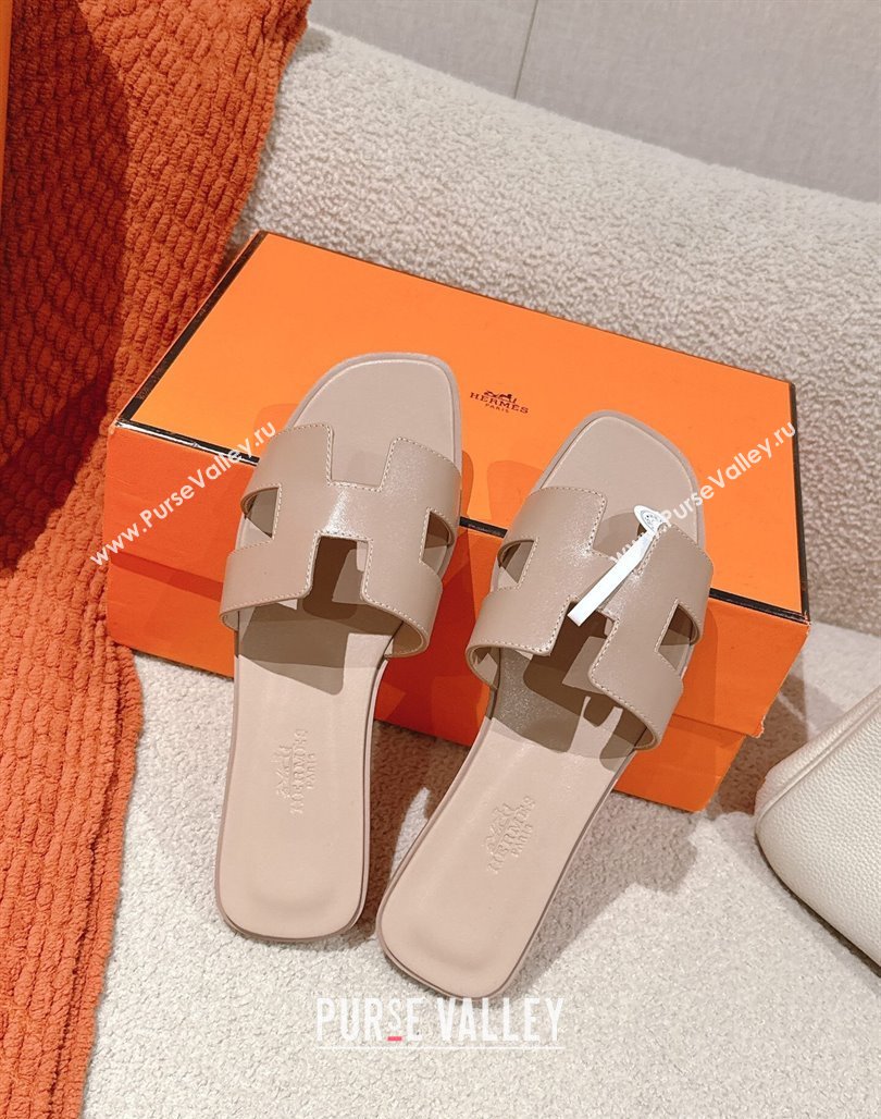 Hermes Oran Classic Flat Slides Sandal in Smooth Calfskin Nude Pink 2025 0421 (MD-250421066)