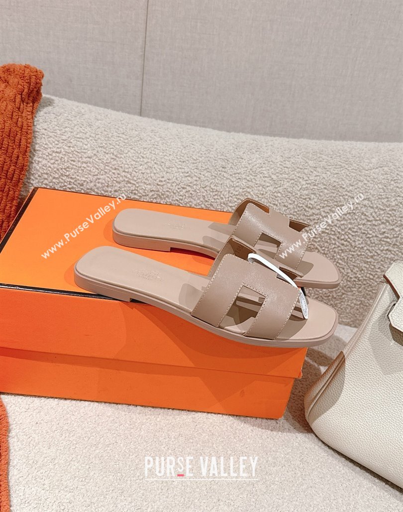 Hermes Oran Classic Flat Slides Sandal in Smooth Calfskin Nude Pink 2025 0421 (MD-250421066)