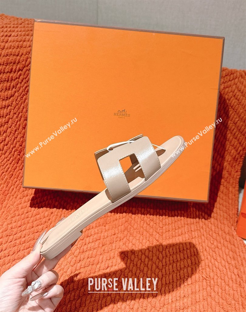 Hermes Oran Classic Flat Slides Sandal in Smooth Calfskin Nude Pink 2025 0421 (MD-250421066)