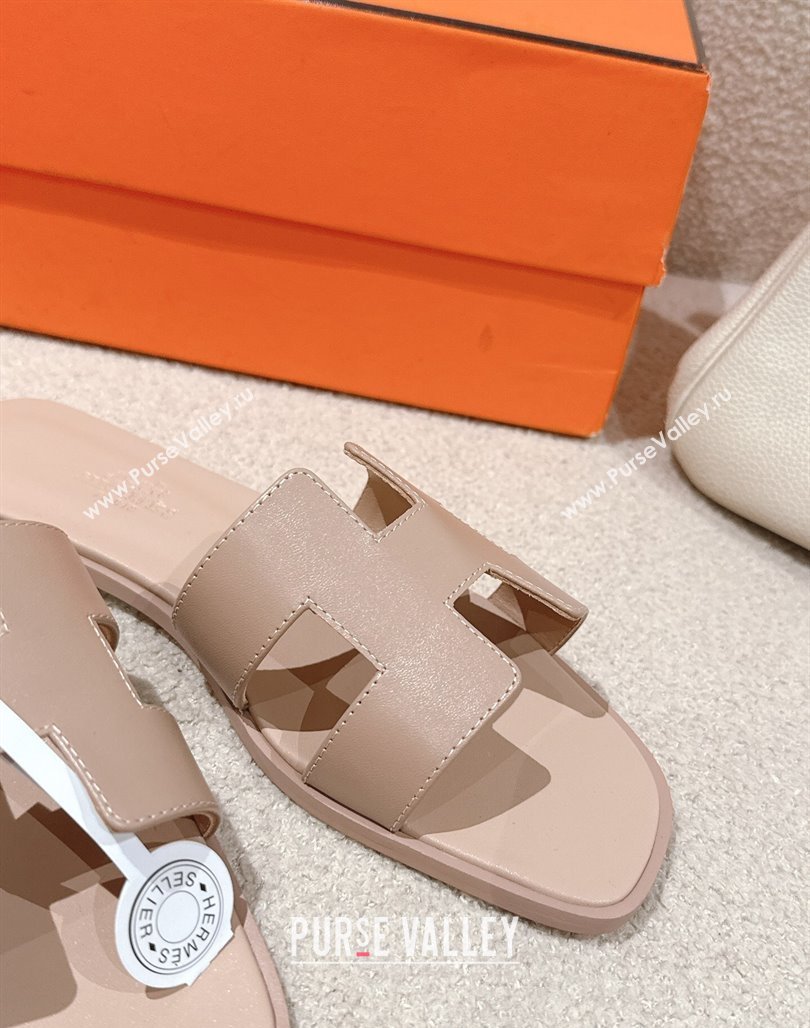 Hermes Oran Classic Flat Slides Sandal in Smooth Calfskin Nude Pink 2025 0421 (MD-250421066)
